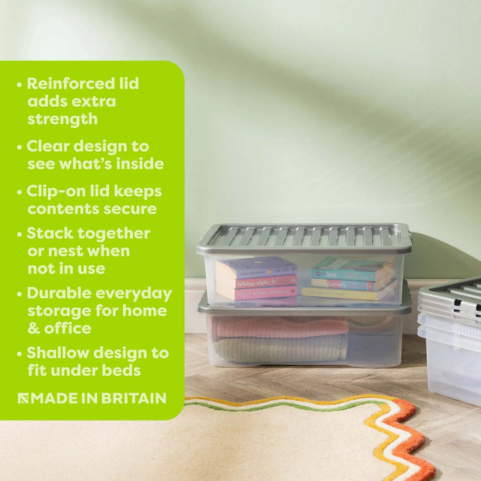 Pack of 5 - Large 32lt Crystal Boxes with Coloured Lids Wham Storage