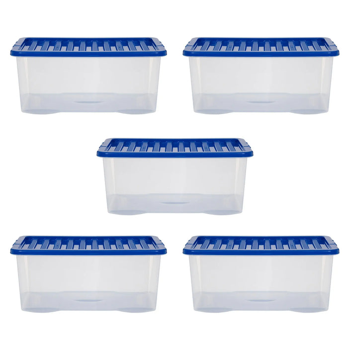Pack of 5 - Large 45lt Crystal Boxes with Coloured Lids Wham Storage