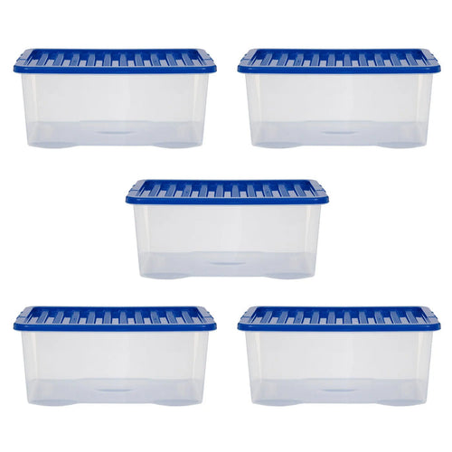 Pack of 5 - Large 45lt Crystal Boxes with Coloured Lids Wham Storage