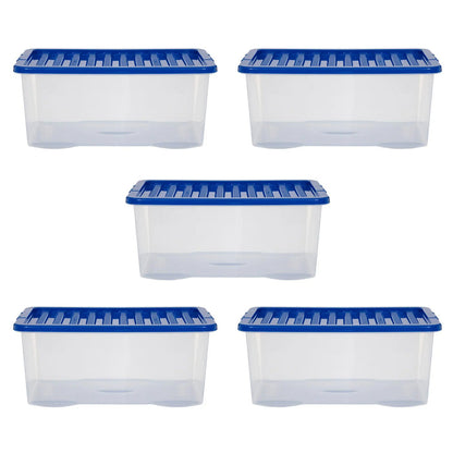 Pack of 5 - Large 45lt Crystal Boxes with Coloured Lids Wham Storage