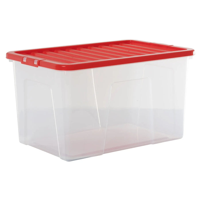 Pack of 5 - Large 60lt Crystal Boxes with Coloured Lids Wham Storage