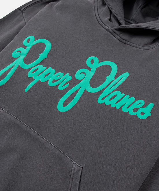 Paper Planes Script Logo Puff Print Hoodie - Washed Black