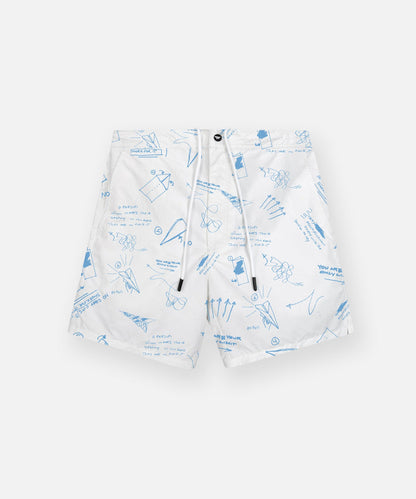 Paper Planes UV Sketch Print Short - White