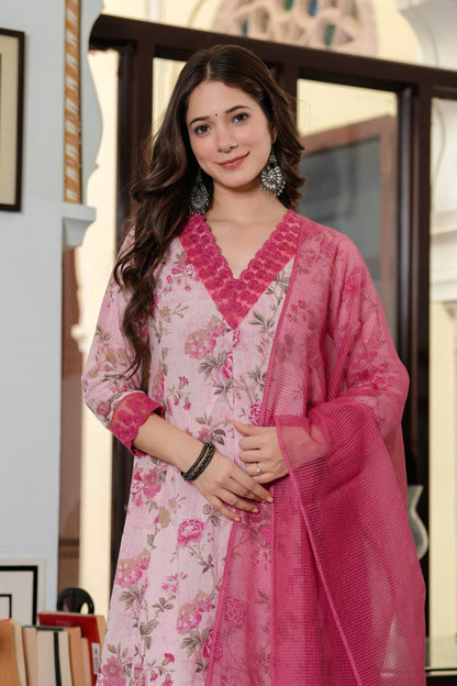 PINK LACE KOTA DORIA SUIT SET