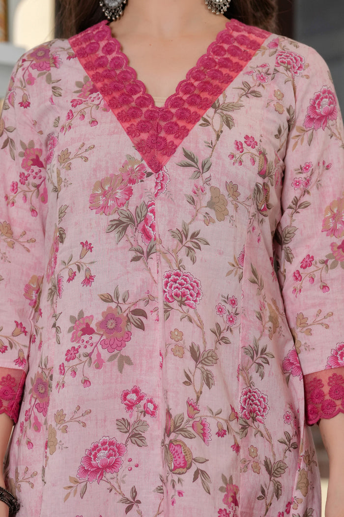PINK LACE KOTA DORIA SUIT SET