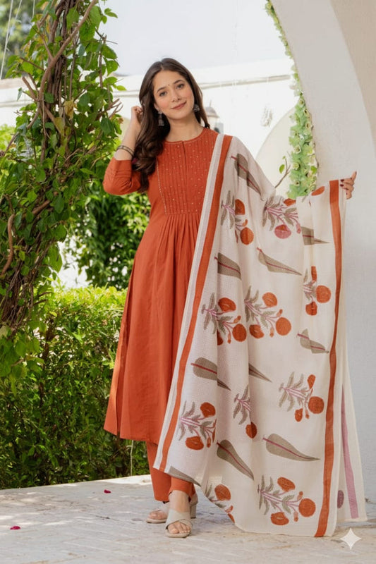 PINTUCK RUST ORANGE PLEATED SUIT SET