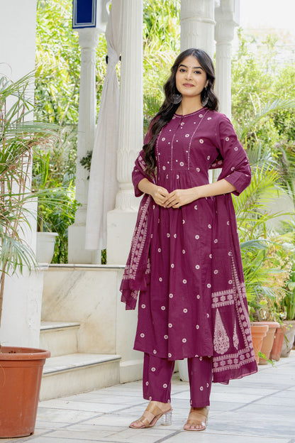 PLEATED BERRY WINE SUIT SET