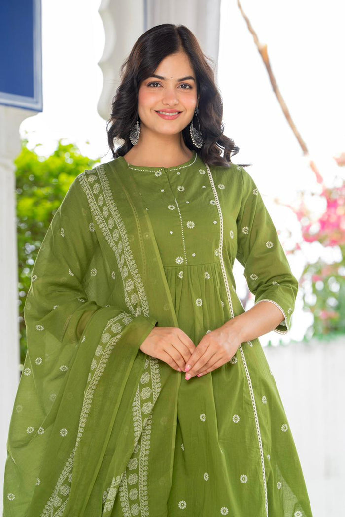 PLEATED FERN GREEN SUIT SET