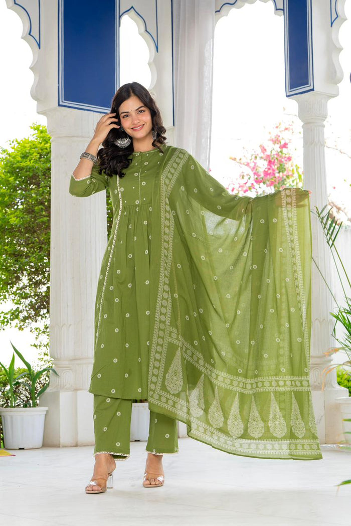 PLEATED FERN GREEN SUIT SET