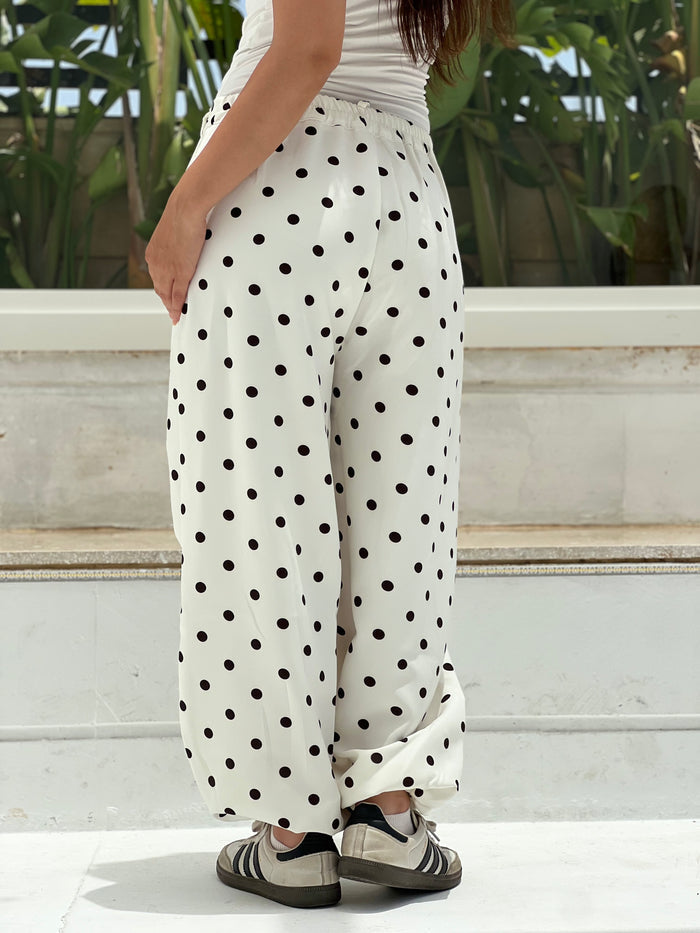 Polka Balloon Pants-White X Black