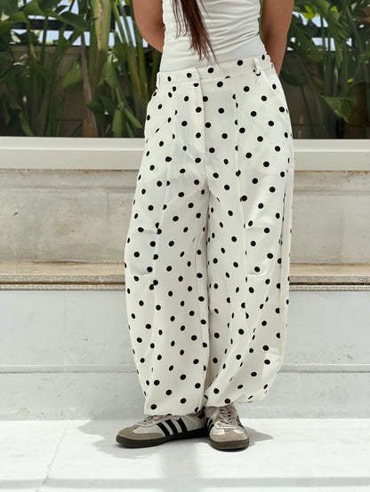 Polka Balloon Pants-White X Black