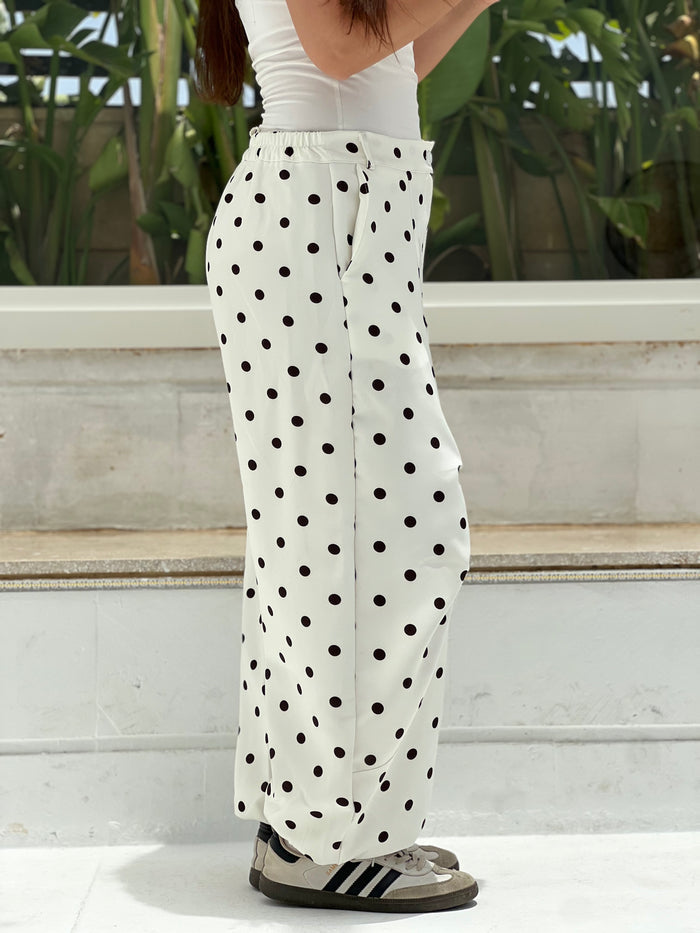 Polka Balloon Pants-White X Black