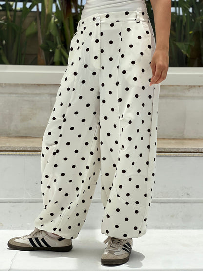 Polka Balloon Pants-White X Black