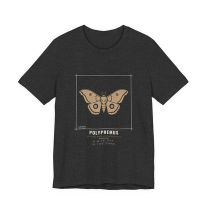 The Polyphemus moth specimen plate design printed on a dark grey heather unisex t-shirt.