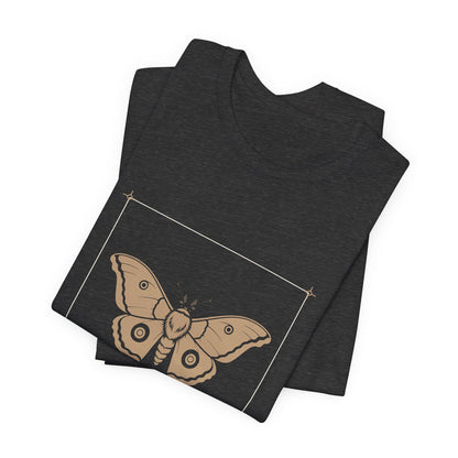 Dark grey heather Polyphemus t-shirt folded to show the front print at an angle.