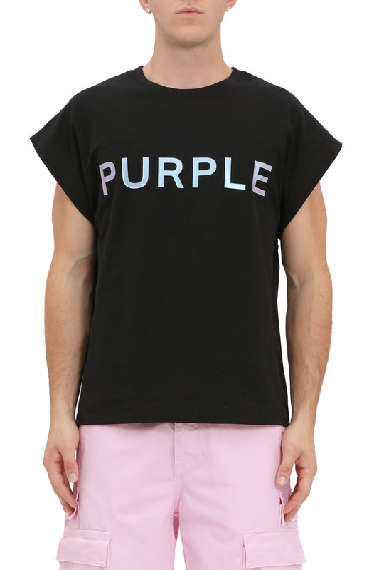 Purple Brand M1072 Black TBBI325 Textured Jersey Sleeveless Top - Black