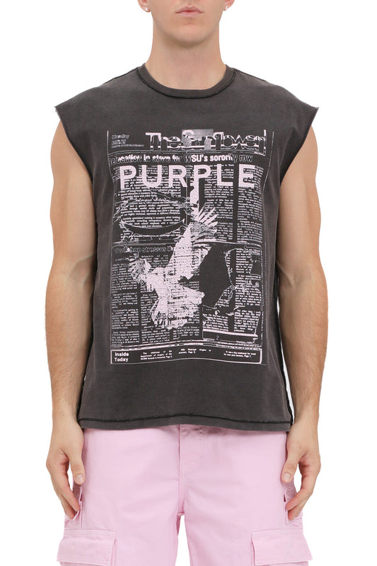 Purple Brand P103 Black TBGN325 Textured Jersey Sleeveless Top - Black