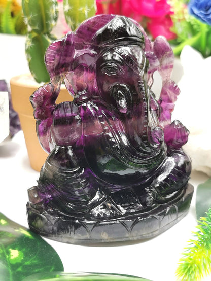 Purple Fluorite Ganesh - beautifully handcarved by Shwasam artisans - Shwasam