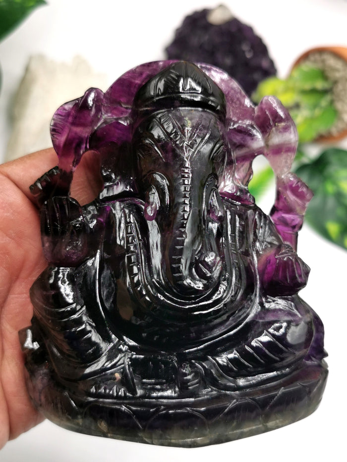 Purple Fluorite Ganesh - beautifully handcarved by Shwasam artisans - Shwasam