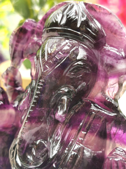 Purple Fluorite Ganesh - beautifully handcarved by Shwasam artisans - Shwasam