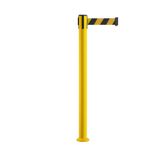 Retractable Belt Barrier Safety Stanchion, Fixed Base, Yellow Post, 11 Ft. Belt - Montour Line MSX630F - Crowd Control Warehouse