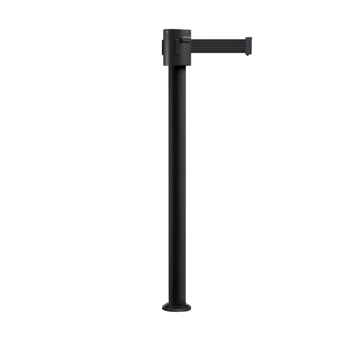 Retractable Belt Barrier Stanchion, Fixed Base, Black Powder Coated Post, 35 ft Belt - Montour Line MX760F - Crowd Control Warehouse