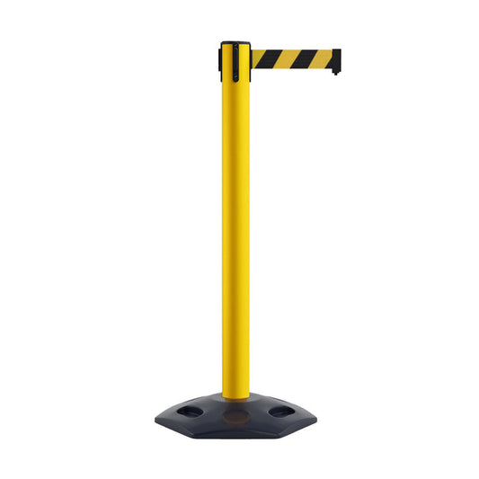 Retractable Belt Barrier Stanchion, Heavy - Duty Rubber Base, 16 ft Belt - Montour Line MSR650 - Crowd Control Warehouse