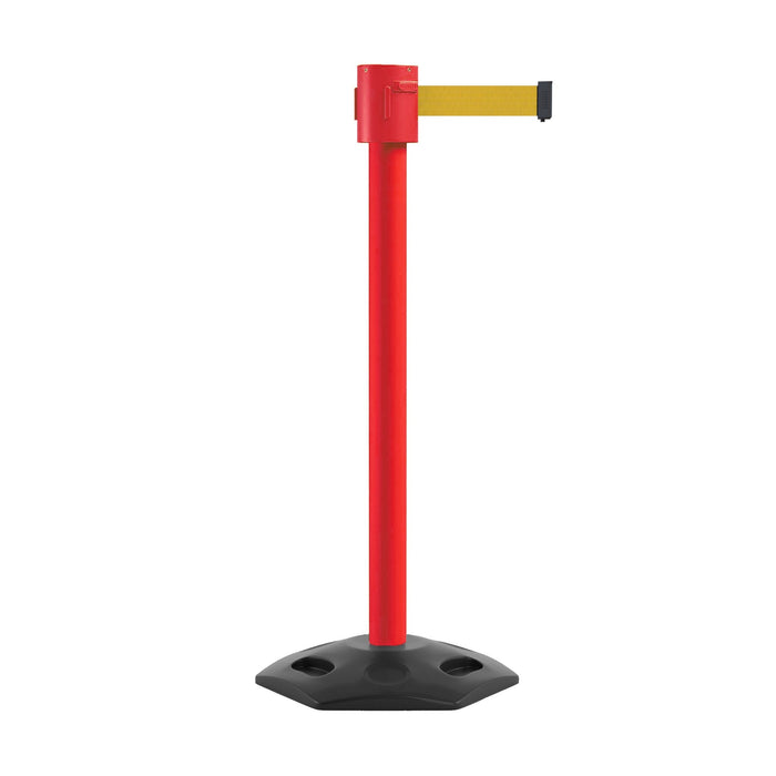 Retractable Belt Barrier Stanchion, Rubber Base, Red Post, 35 ft Belt - Montour Line MSR760 - Crowd Control Warehouse