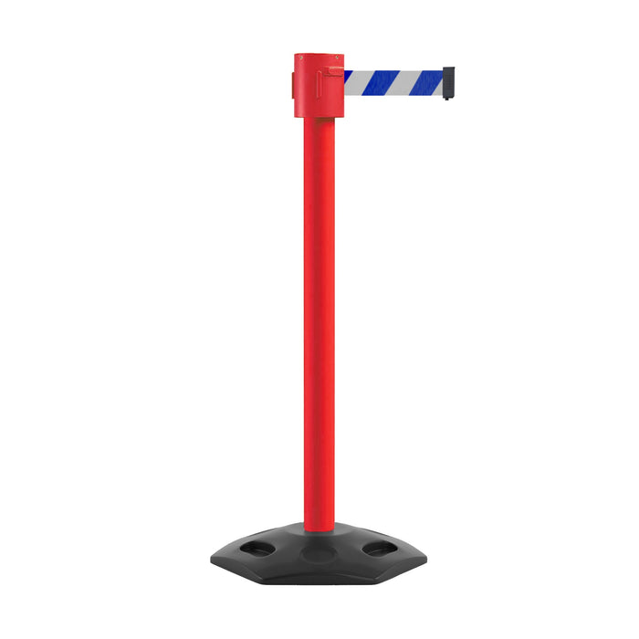 Retractable Belt Barrier Stanchion, Rubber Base, Red Post, 35 ft Belt - Montour Line MSR760 - Crowd Control Warehouse