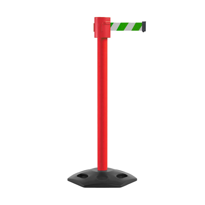 Retractable Belt Barrier Stanchion, Rubber Base, Red Post, 35 ft Belt - Montour Line MSR760 - Crowd Control Warehouse