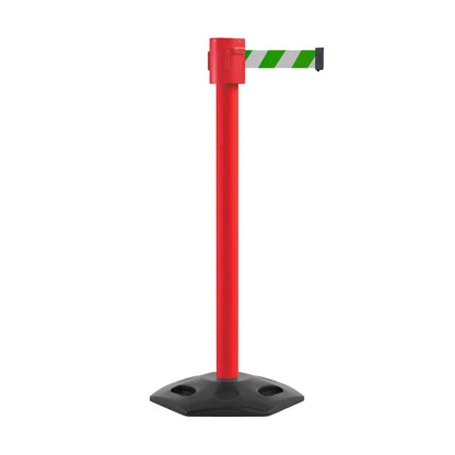 Retractable Belt Barrier Stanchion, Rubber Base, Red Post, 35 ft Belt - Montour Line MSR760 - Crowd Control Warehouse