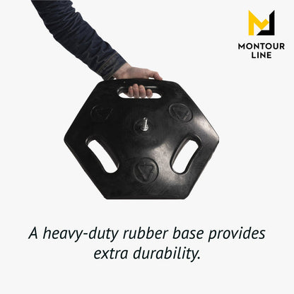 Retractable Dual Belt Barrier Stanchion, Heavy - Duty Rubber Base, 11 ft Belt - Montour Line MSR630D - Crowd Control Warehouse