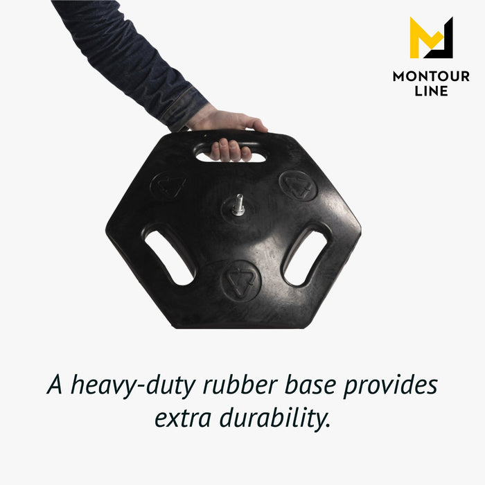 Retractable Dual Belt Barrier Stanchion, Heavy - Duty Rubber Base, 7.5 ft Belt - Montour Line MSR630D - Crowd Control Warehouse