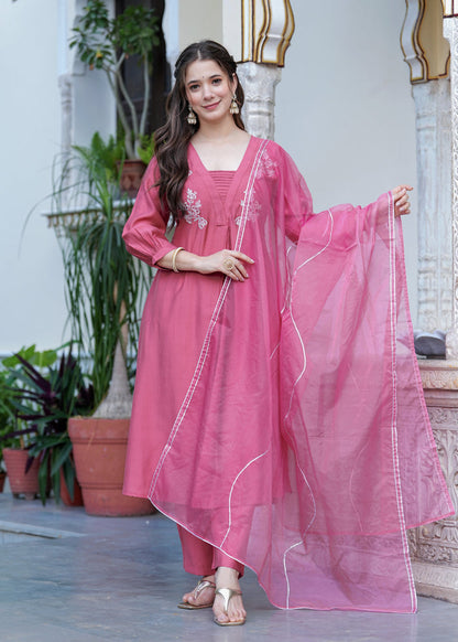 ROSE PINK EMBROIDERED FESTIVE SUIT SET
