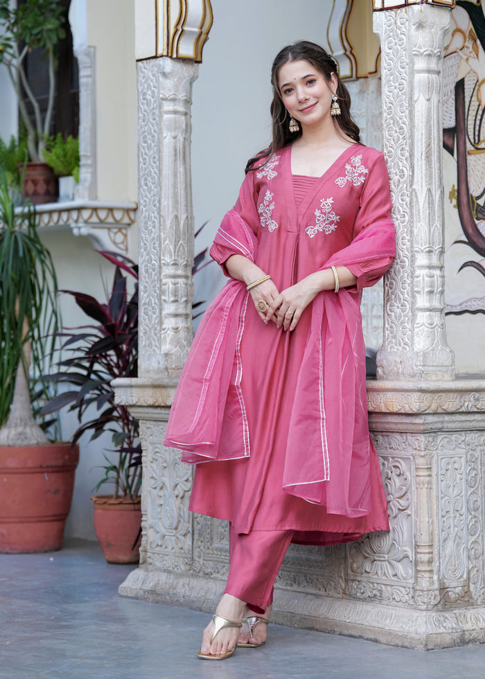 ROSE PINK EMBROIDERED FESTIVE SUIT SET