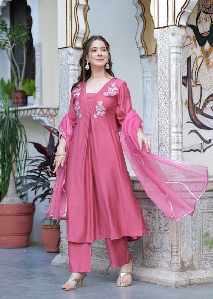 ROSE PINK EMBROIDERED FESTIVE SUIT SET