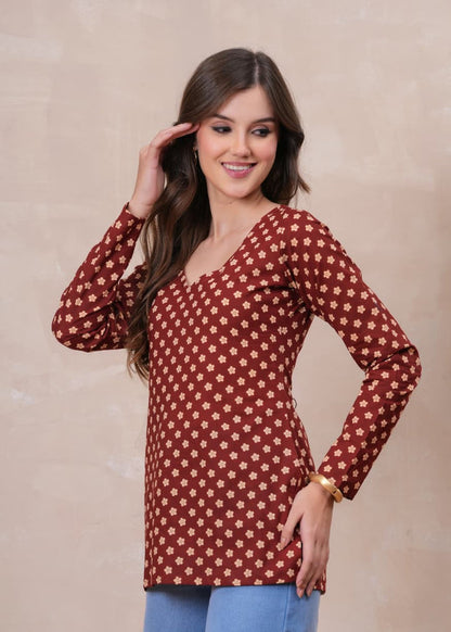 RUST BLOSSOM FULL SLEEVES  SHORT KURTI