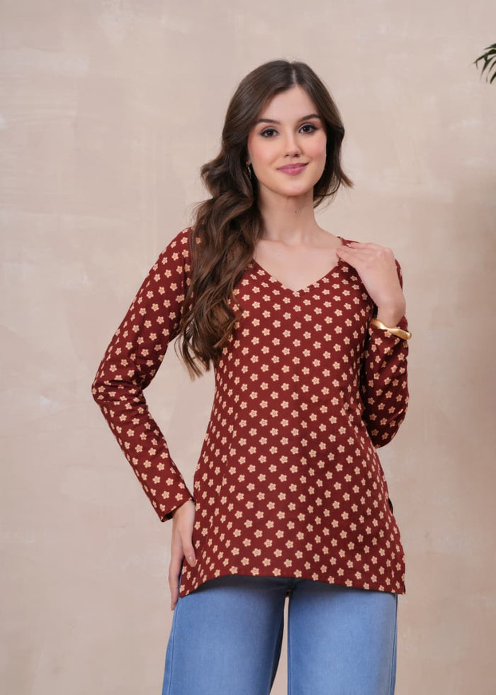 RUST BLOSSOM FULL SLEEVES  SHORT KURTI