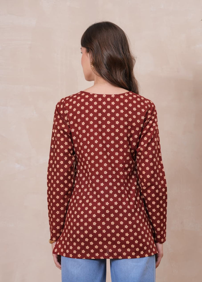 RUST BLOSSOM FULL SLEEVES  SHORT KURTI