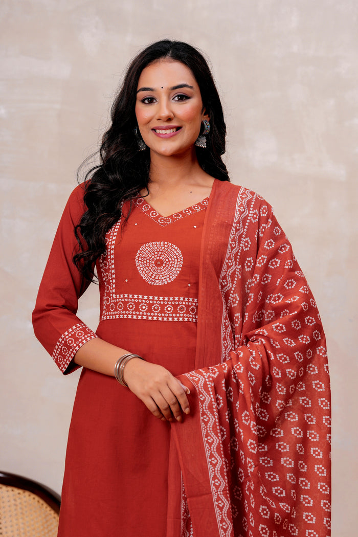 RUST ORANGE SOLID STRAIGHT SUIT STE