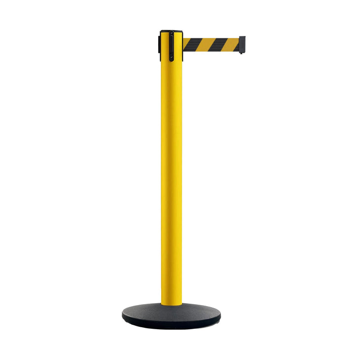 Safety Retractable Belt Barrier Stanchion, Heavy Duty Cast Iron Base, 16 ft Belt – Montour Line MSI650 - Crowd Control Warehouse