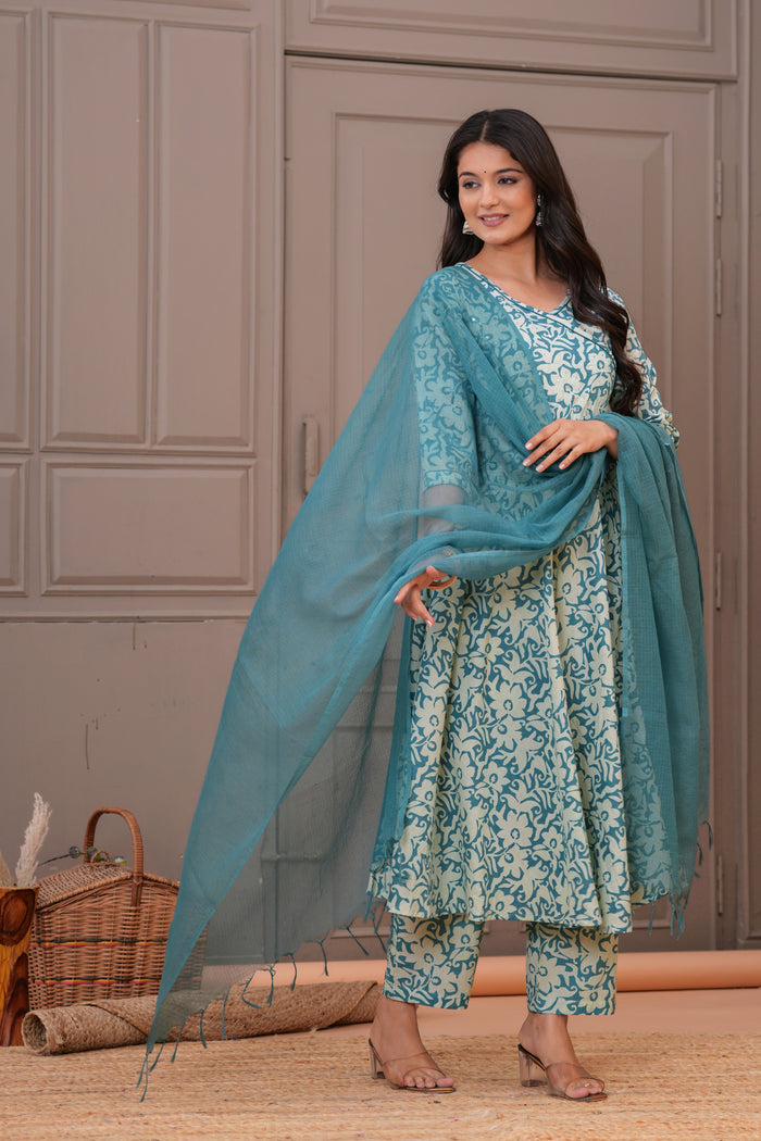 SEA GREEN ANARKALI SUIT SET