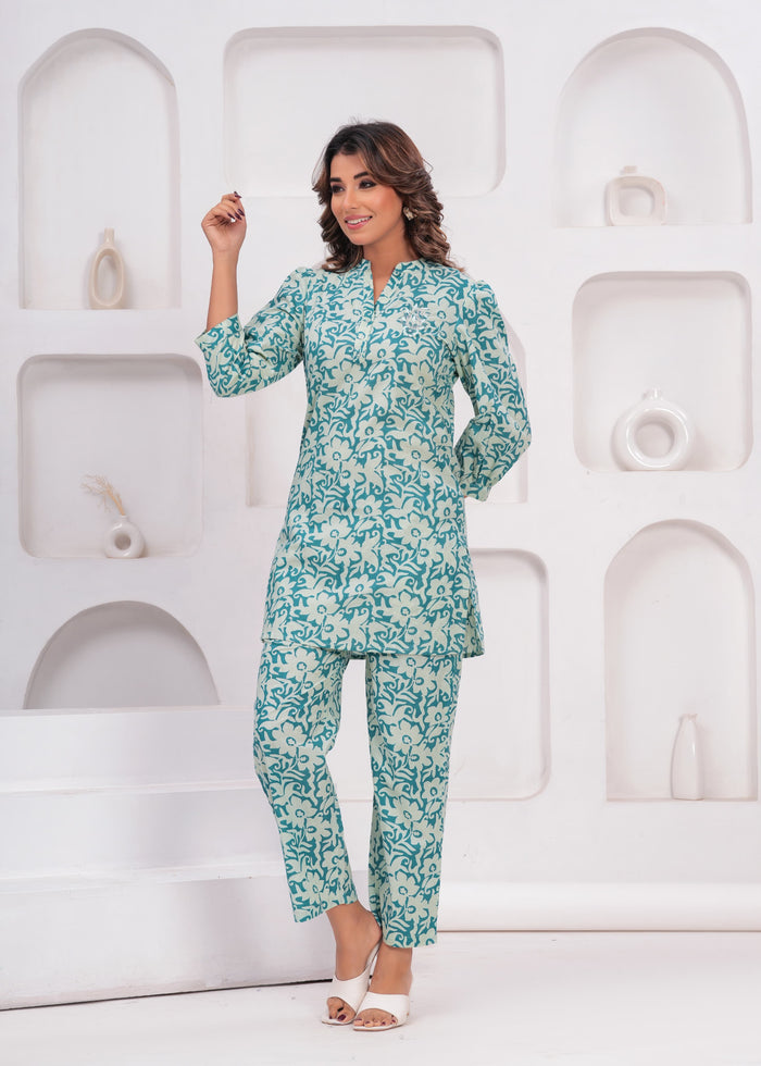 SEA GREEN PUFF SLEEVES CORD SET