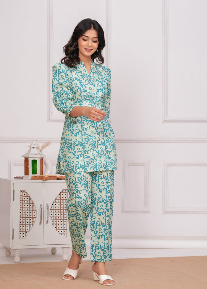 SEA GREEN PUFF SLEEVES CORD SET