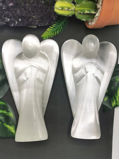 Selenite Angel figurine - Crystal Healing  - 6 in and 580 gms (1.28 lb) | Home Decor | ONE PIECE ONLY - Shwasam