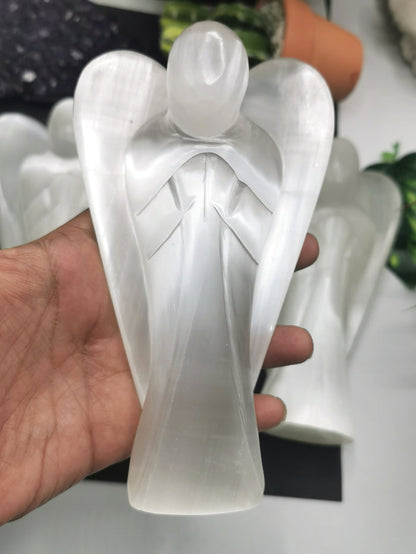 Selenite Angel figurine - Crystal Healing  - 6 in and 580 gms (1.28 lb) | Home Decor | ONE PIECE ONLY - Shwasam