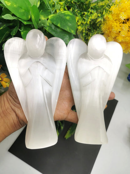 Selenite Angel figurine - Crystal Healing  - 6 in and 580 gms (1.28 lb) | Home Decor | ONE PIECE ONLY - Shwasam