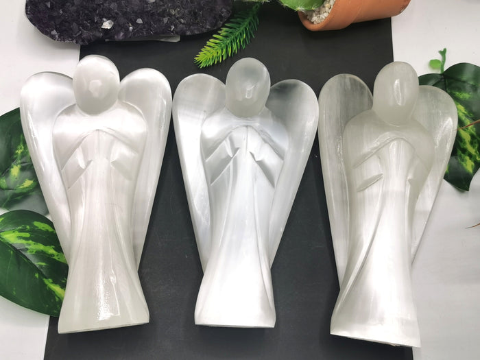 Selenite Angel figurine - Crystal Healing  - 6 in and 580 gms (1.28 lb) | Home Decor | ONE PIECE ONLY - Shwasam