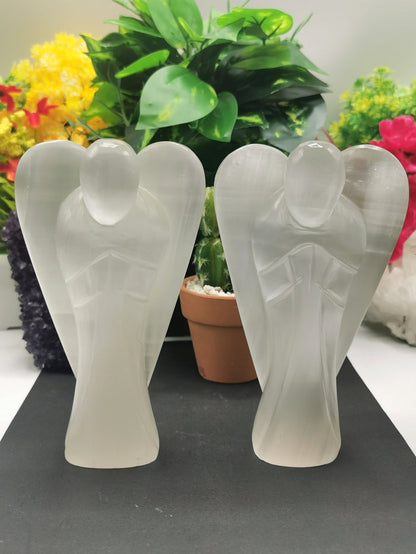 Selenite Angel figurine - Crystal Healing  - 6 in and 580 gms (1.28 lb) | Home Decor | ONE PIECE ONLY - Shwasam