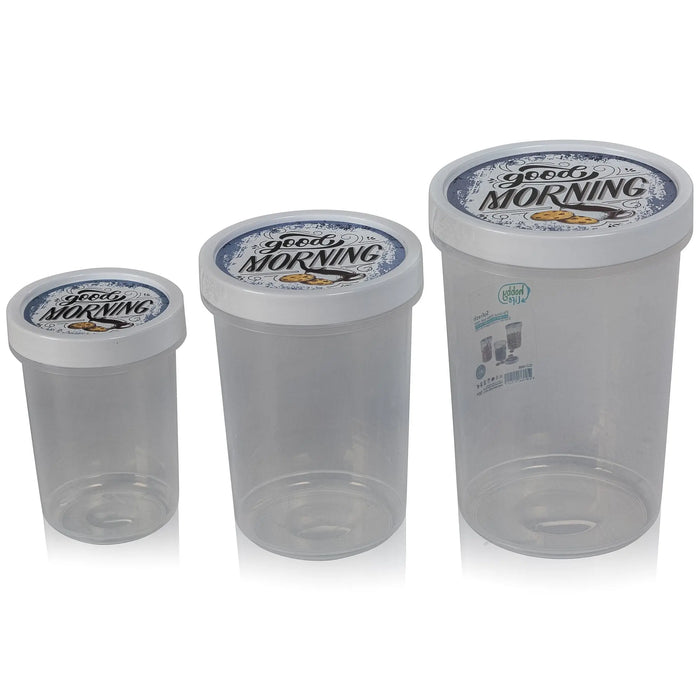Set of 3 - Tall Airtight Round Plastic Food Storage Container with Screw Top Lid Hobby Life